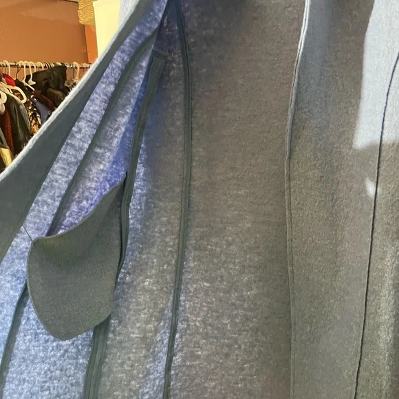 JOIE Medium Women Blue Wool Blend Hooded Open Front Stylish Midi Trench Overcoat - Picture 7 of 10